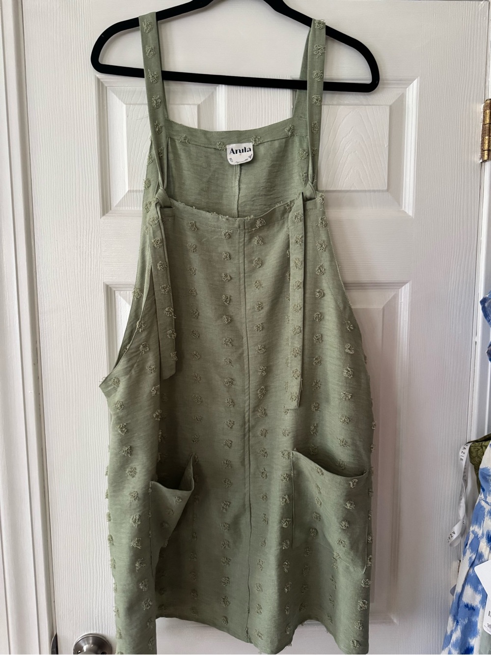 ARULA Light Sage Green Linen-Texture Pinafore